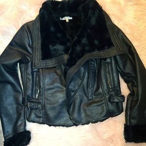 Faux suede Faux Fur Moto Jacket